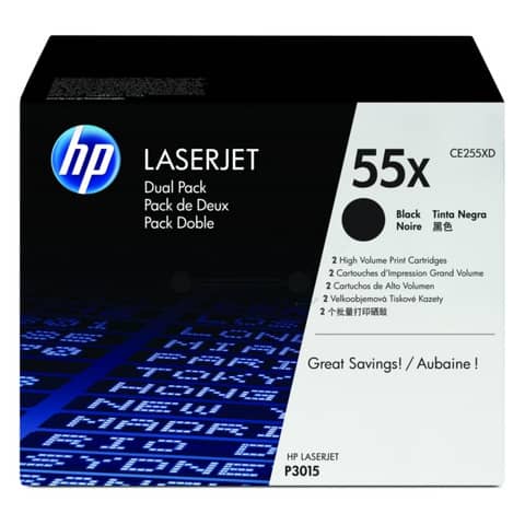 Toner alta capacità 55X HP nero  Conf. 2 - CE255XD